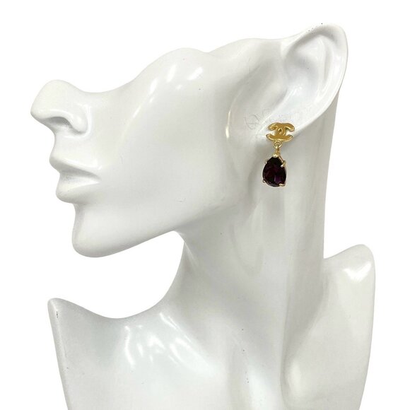 CHANEL Purple Logo Earrings